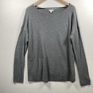 J Jill Gray Ribbed Knit Oversized Pullover Sweater Geometric Medium